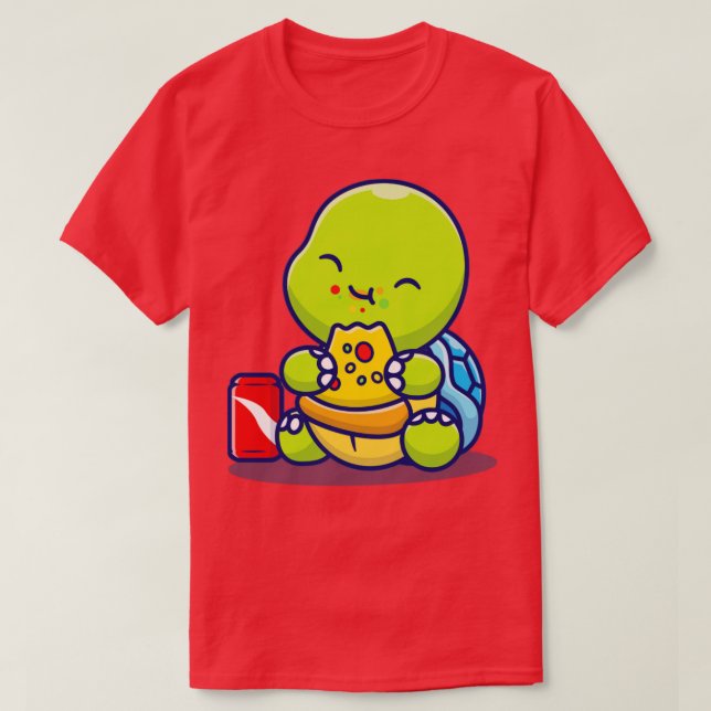Cute Turtle EEG Pizza with Soda T Shirt (Design framsida)