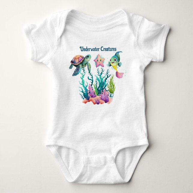 Cute turtle, fish & starfish, simning under vatten t shirt (Framsida)