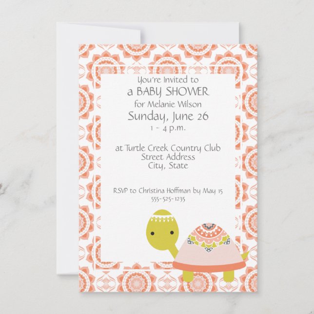 Cute Turtle Girl's Baby Shower-inbjudningar Inbjudningar (Framsida)