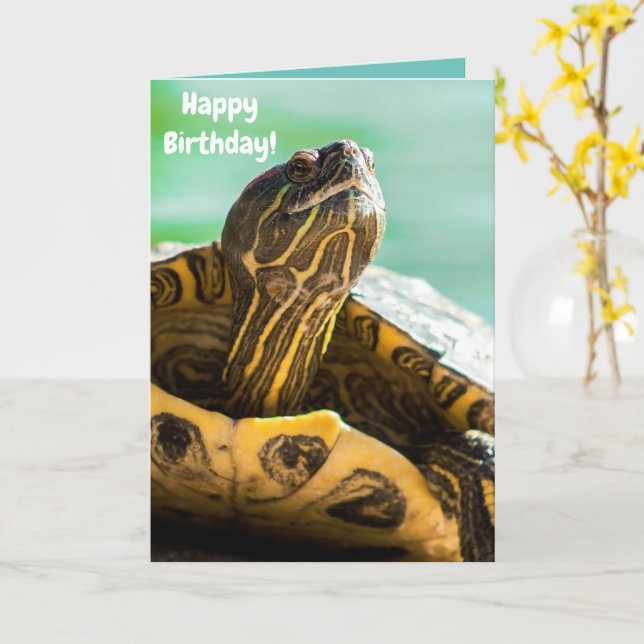 Cute Turtle Grattis på födelsedagen Card Kort (Gul blomma)