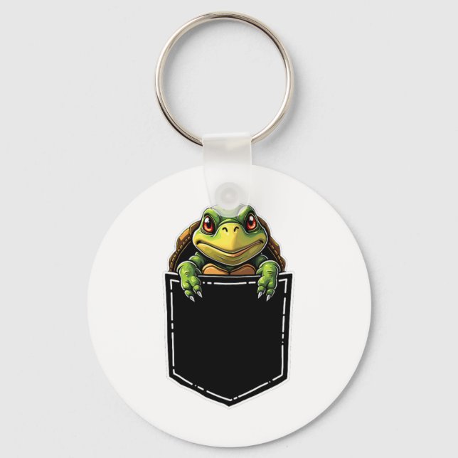 Cute Turtle in the Pocket Funny Halloween Outfit C Nyckelring (Framsida)