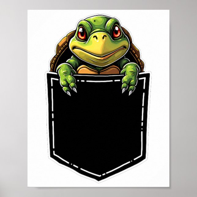 Cute Turtle in the Pocket Funny Halloween Outfit C Poster (Framsidan)