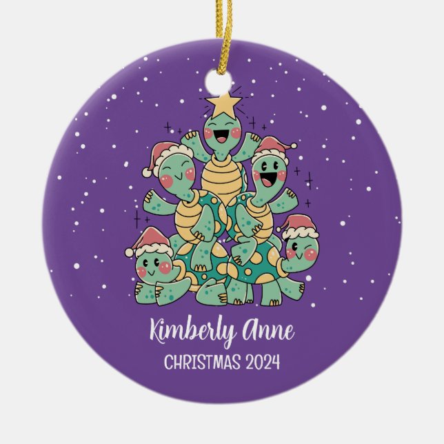 Cute Turtle Julgran Snowy Winter Helgdag Julgransprydnad Keramik (Framsidan)