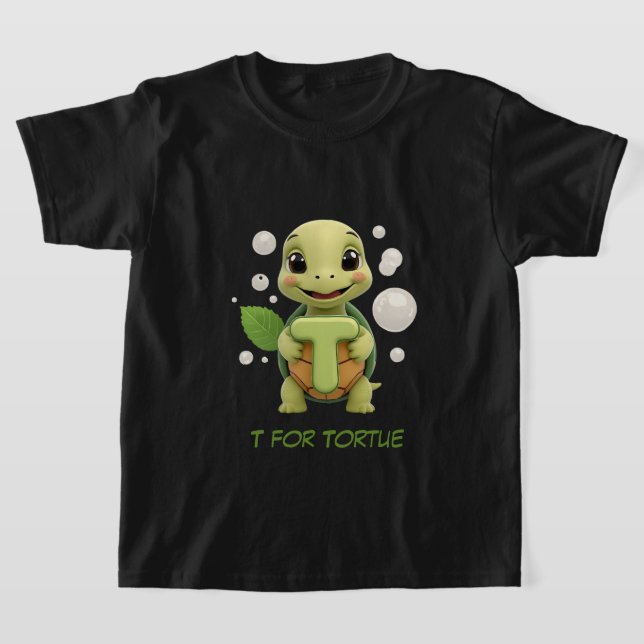 Cute Turtle Kids T-Shirt | T is for Tortue Alphabe (Laydown)