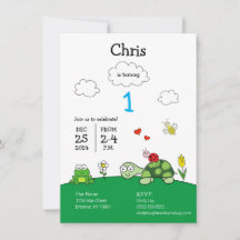 Cute Turtle Ladybug Födelsedagsfest inbjudan