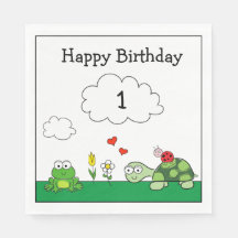 Cute Turtle Ladybug Frog Birthday Pappersservett