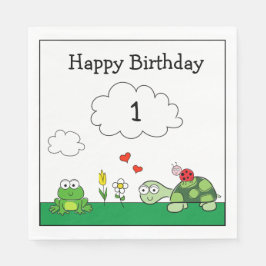 Cute Turtle Ladybug Frog Birthday Pappersservett