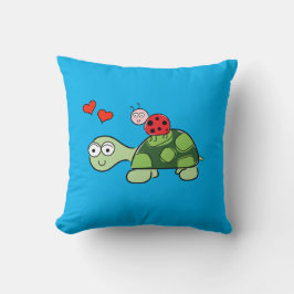 Cute Turtle, Ladybug och Hearts Blue Dekorativ kud Kudde