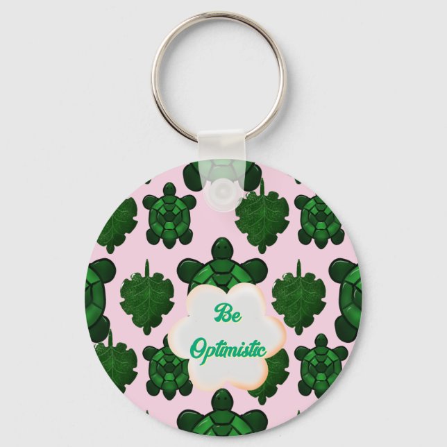 Cute Turtle Leaves Seamless Pattern, Tropical  Nyckelring (Framsida)