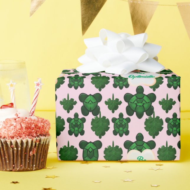 Cute Turtle Leaves Seamless Pattern, Tropical  Presentpapper (Födelsedagsfest)