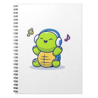 Cute Turtle Listening Music With Headphone Anteckningsbok