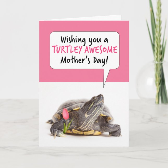 Cute Turtle lycklig Mors dag med Tulip Humor Helgkort (Framsida)