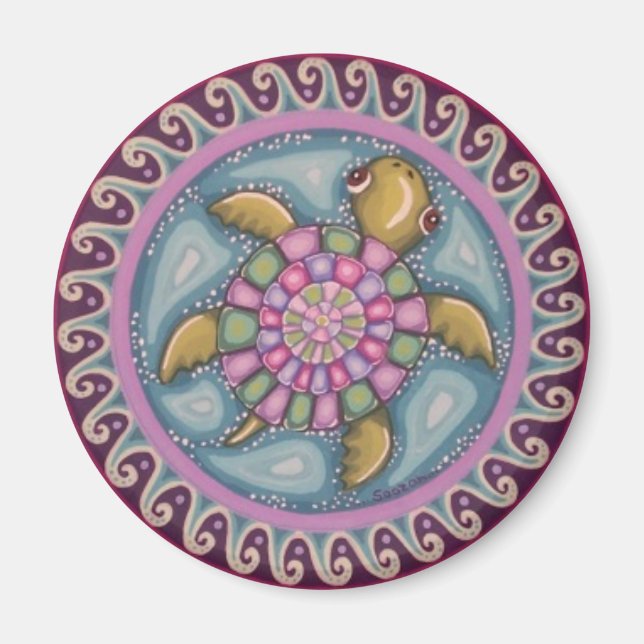 Cute turtle mandala magnet av Soozie Wray (Framsidan)