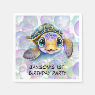 Cute Turtle med Bubbles 1:a. Födelsedagsfest Pappersservett