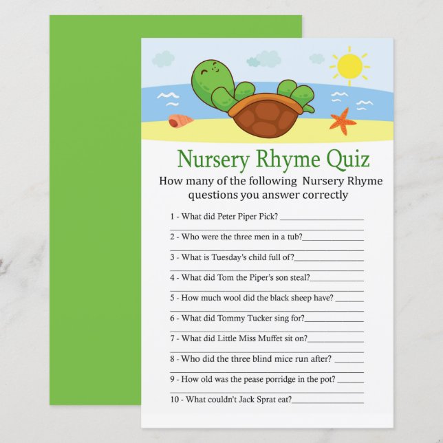 Cute Turtle Nursery Rhyme Quiz babyduschspel för b (Fram/baksida)