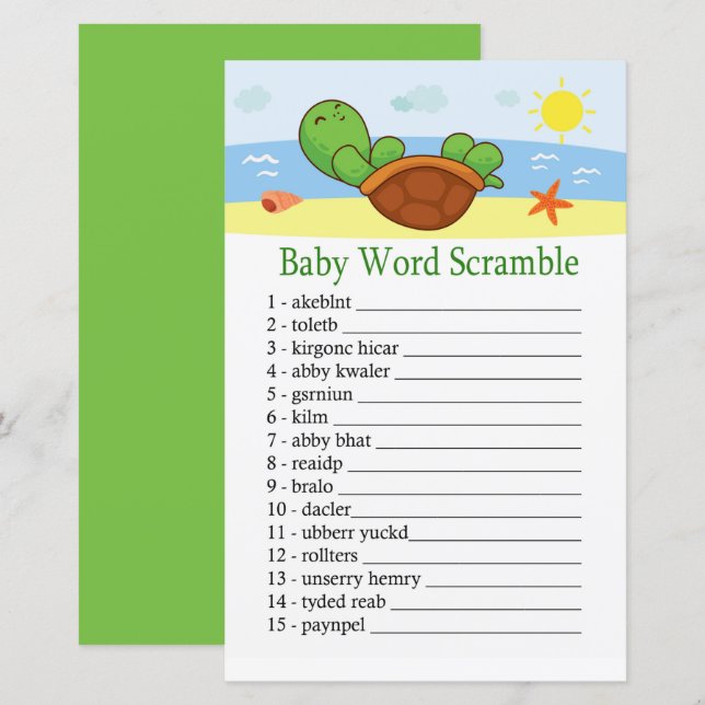 Cute Turtle ord-lerspel Baby (Fram/baksida)