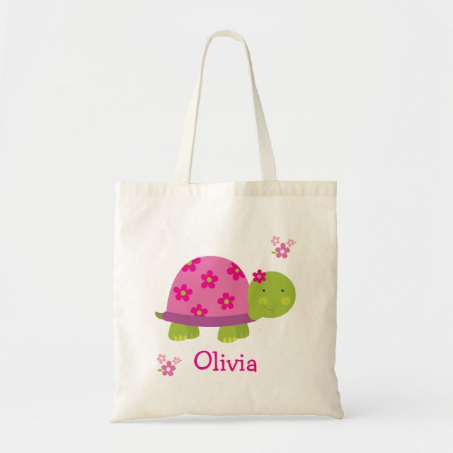 Cute Turtle Personlig Bag Tote for Girl Tygkasse (Framsidan)