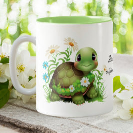 Cute Turtle Slow & Steady Funny Quote Personlig Två-Tonad Mugg