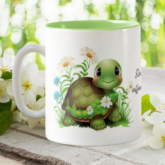 Cute Turtle Slow & Steady Funny Quote Personlig Två-Tonad Mugg (Skapare uppladdad)