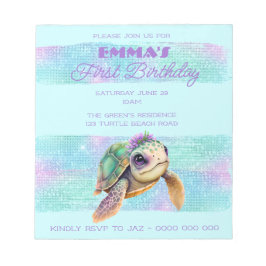 Cute Turtle Summer Beach Aqua 1:a födelsedagen Anteckningsblock