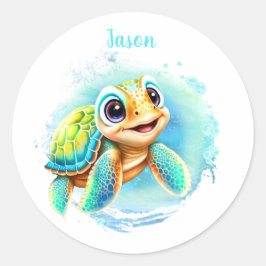 Cute Turtle Summer Namn Boy Runt Klistermärke