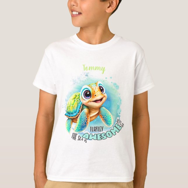 Cute Turtle Summer Namn Boy T Shirt (Framsida)