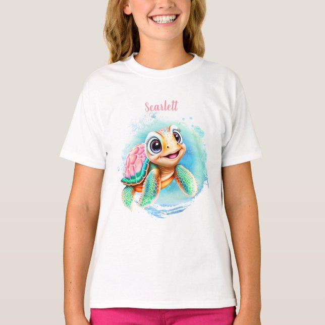 Cute Turtle Summer Namn Girl T Shirt (Framsida)