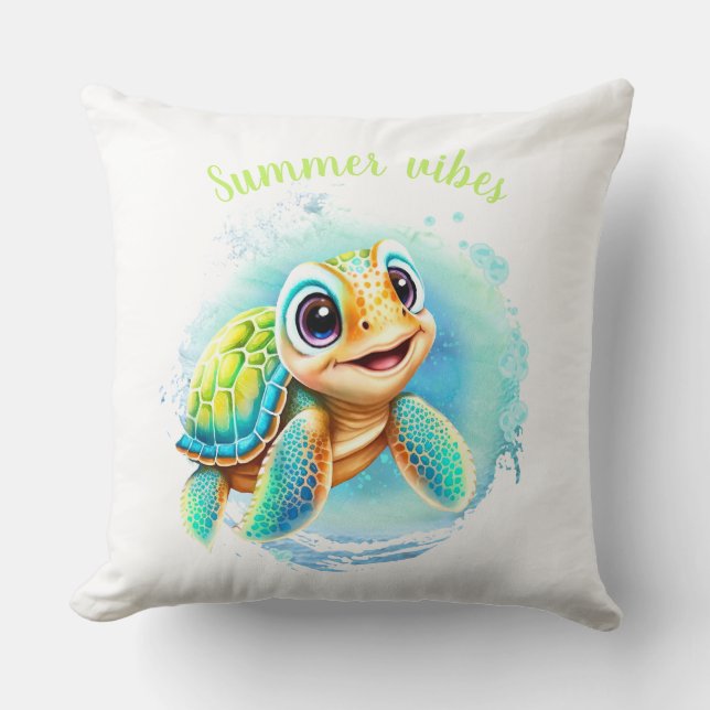 Cute Turtle Summer Personlig Kudde (Framsida)