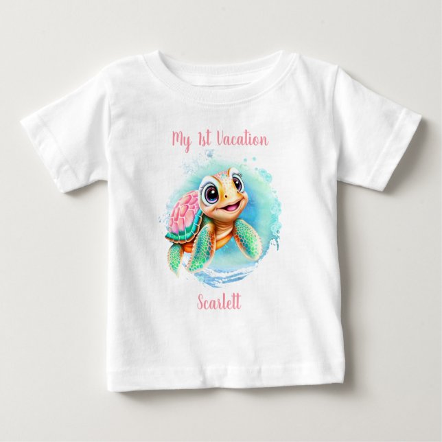 Cute Turtle Summer Vacation Namn Girl T Shirt (Framsida)