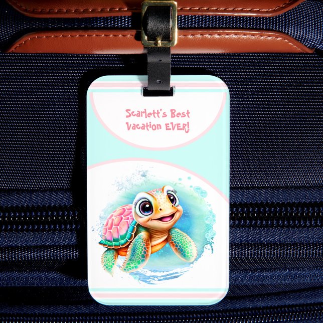Cute Turtle Summer Vacation Personlig Girl Bagagebricka (Cute Turtle Summer Vacation Personalized Girl Luggage Tag)