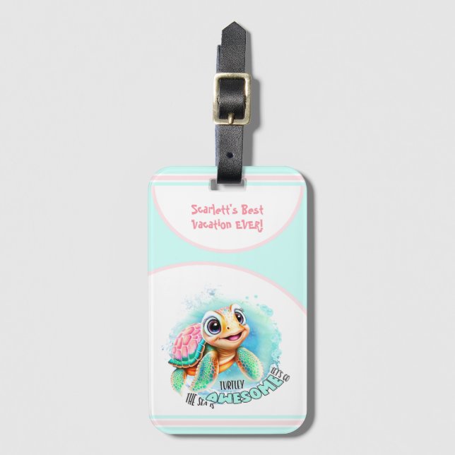 Cute Turtle Summer Vacation Personlig Girl Bagagebricka (Framsida vertikal)