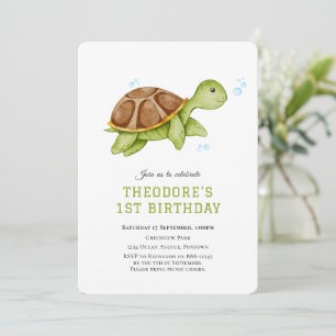 Cute Turtle Under havets första födelsedag inbjuda Inbjudningar