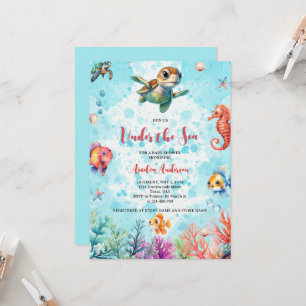 Cute Turtle under Sea Creatures Baby Shower Inbjudningar