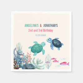 Cute Turtle under Sea Joint Birthday Pappersservett