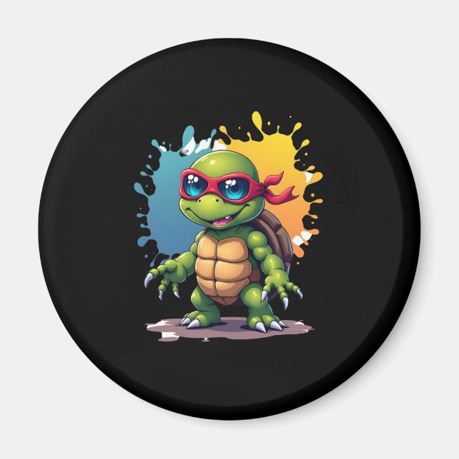 Cute Turtle Wearing Sunglasses Paint Splash Sea An Magnet (Framsidan)