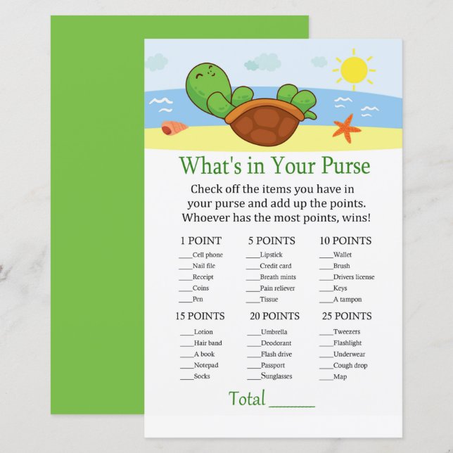 Cute Turtle What's in your purse match babydusch (Fram/baksida)