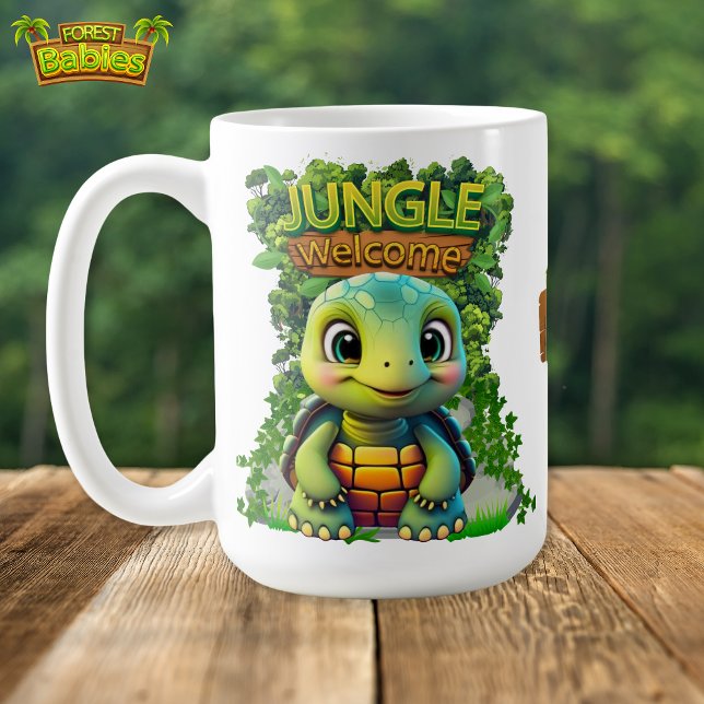 Cute Turtle Whimsical Tortoise Animal Graphic 🐢 Kaffemugg (Cute Turtle, Jungle Welcome, Whimsical Tortoise Animal Graphic Coffee Mug, Nature-Inspired Cup 🐢)