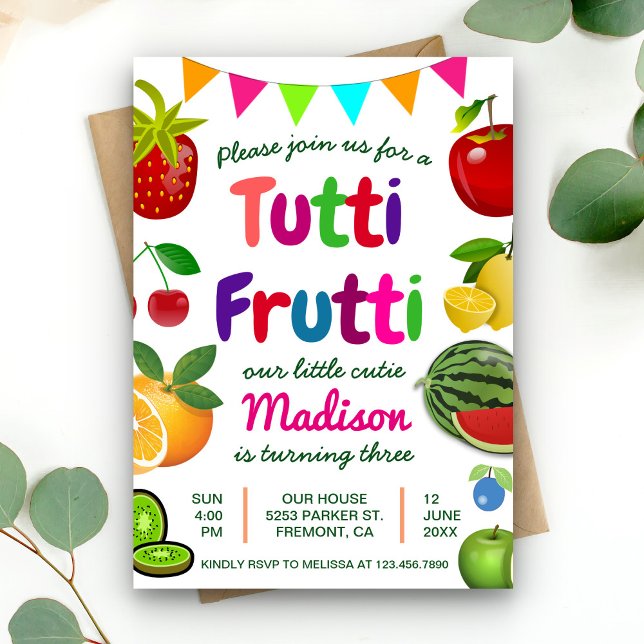 Cute Tutti Frutti, Födelsedagsfest inbjudan, somma Inbjudningar (Skapare uppladdad)