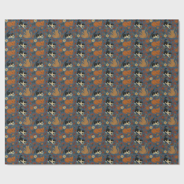 Cute Tuxedo and Orange Tabby Cats Autumn Presentpapper (Platt)