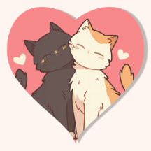 Cute Tuxedo Anime Kawaii Cats Cuddling with Hearts