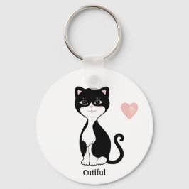 Cute Tuxedo Cat and Heart Nyckelring
