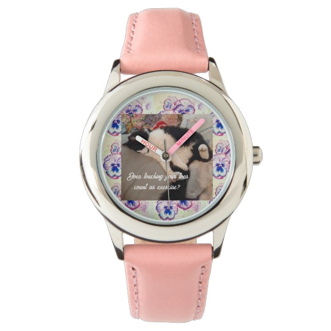 Cute Tuxedo Cat Barn Funny cat Lila Blommigt Armbandsur (Framsida)