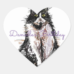 Cute Tuxedo Cat Black White Cats Birthday Hjärtformat Klistermärke