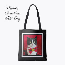 Cute Tuxedo Cat Christmas Tote Bag Tygkasse