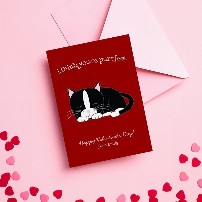 Cute Tuxedo Cat Classroom-Valentineser Anteckningskort (Skapare uppladdad)