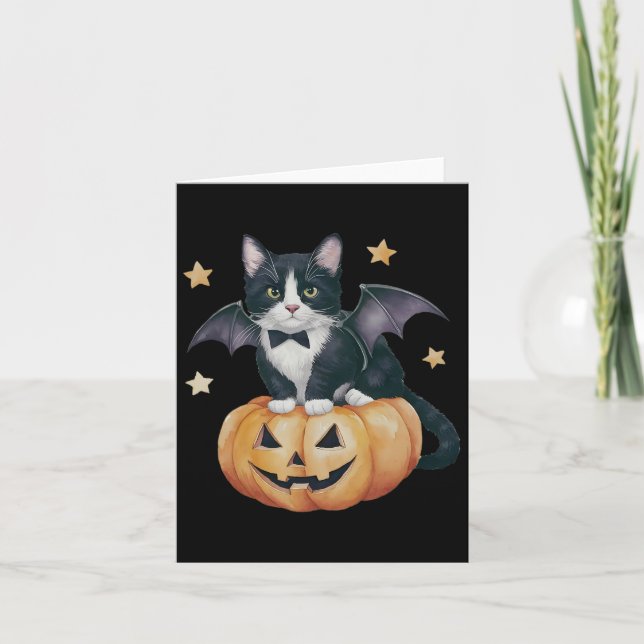 Cute Tuxedo Cat Halloween Pumpkin Cat Spooky Cat M Kort (Framsida)