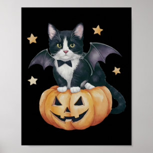 Cute Tuxedo Cat Halloween Pumpkin Cat Spooky Cat M Poster
