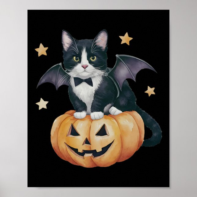 Cute Tuxedo Cat Halloween Pumpkin Cat Spooky Cat M Poster (Framsidan)