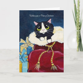 Cute Tuxedo Cat in julklapp i jultomten Helgkort