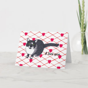 Cute Tuxedo Cat, jag kärlek, ditt kort